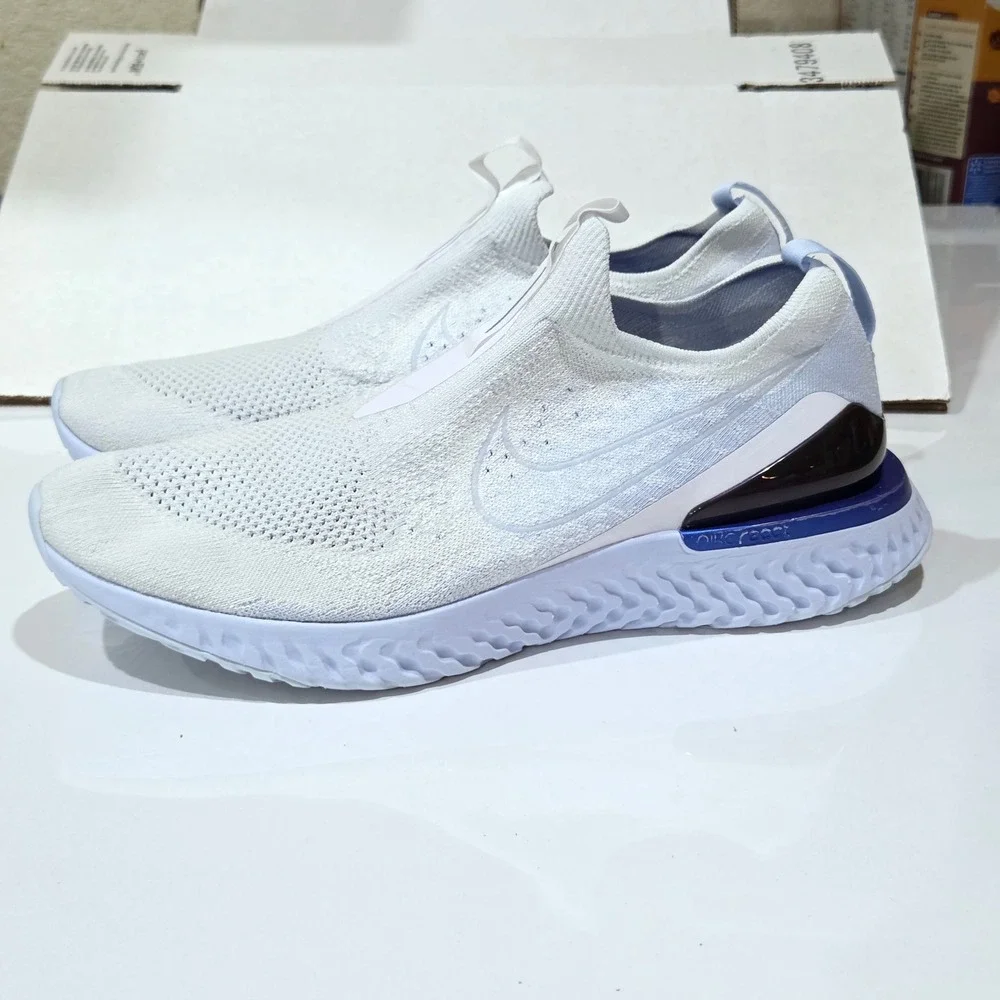 Nike Epic React Flyknit Phantom Mens 13 White Blue BV0417-101 Laceless Running